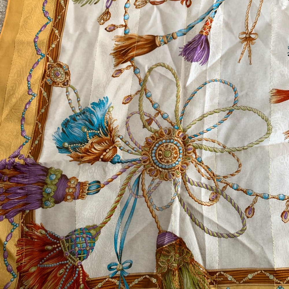 Yokohana 100% Silk Floral Patterned Scarf with Yellow Border